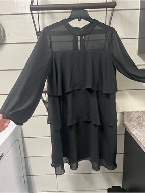Sandra Darren Black Layered Long-Sleeve Chiffon Dress